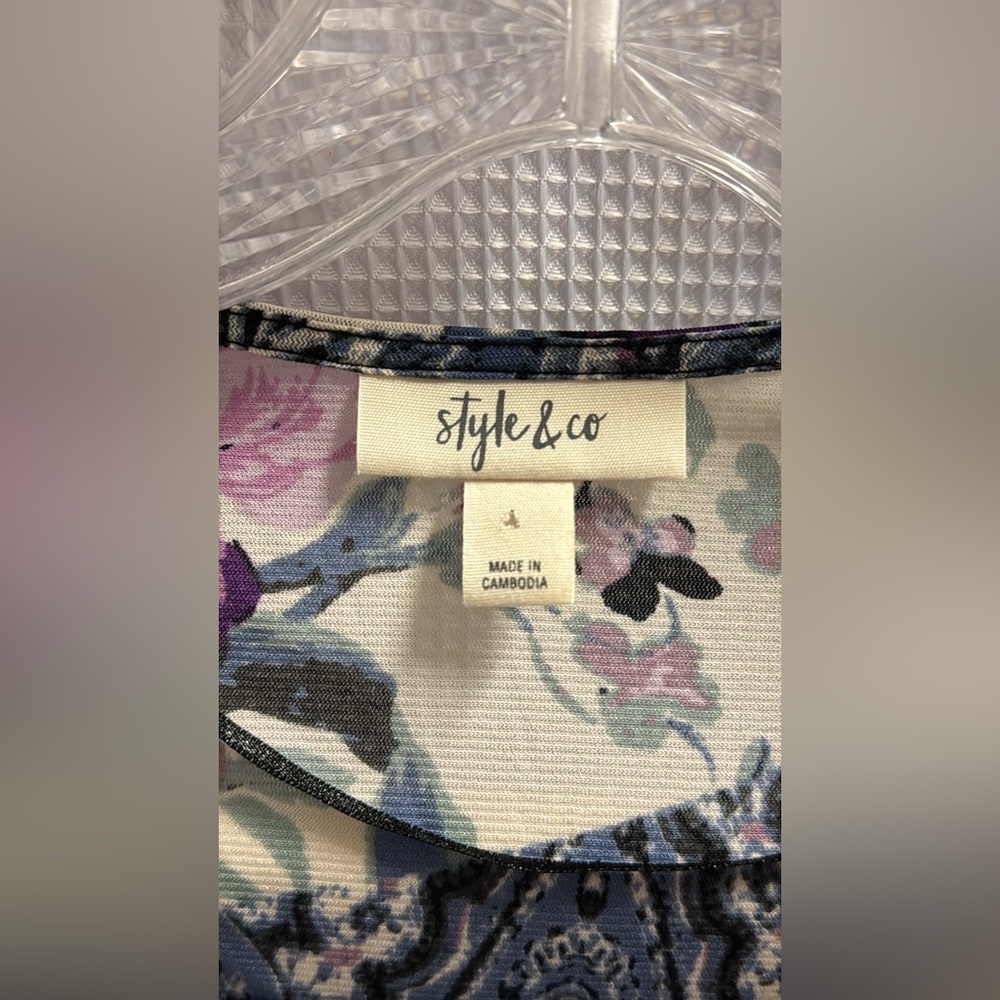 Style & Co. Printed Prairie Top BOHO Paisley Floral Ruffle Pleated Button Sz L - Picture 8 of 12